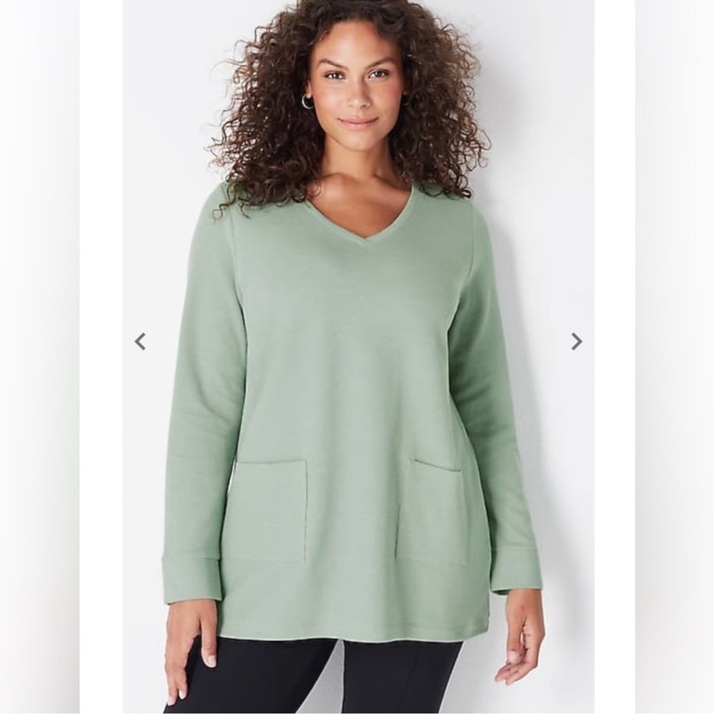 J. Jill Textured Patch-Pocket Knit Tunic In Mineral Green Size Large